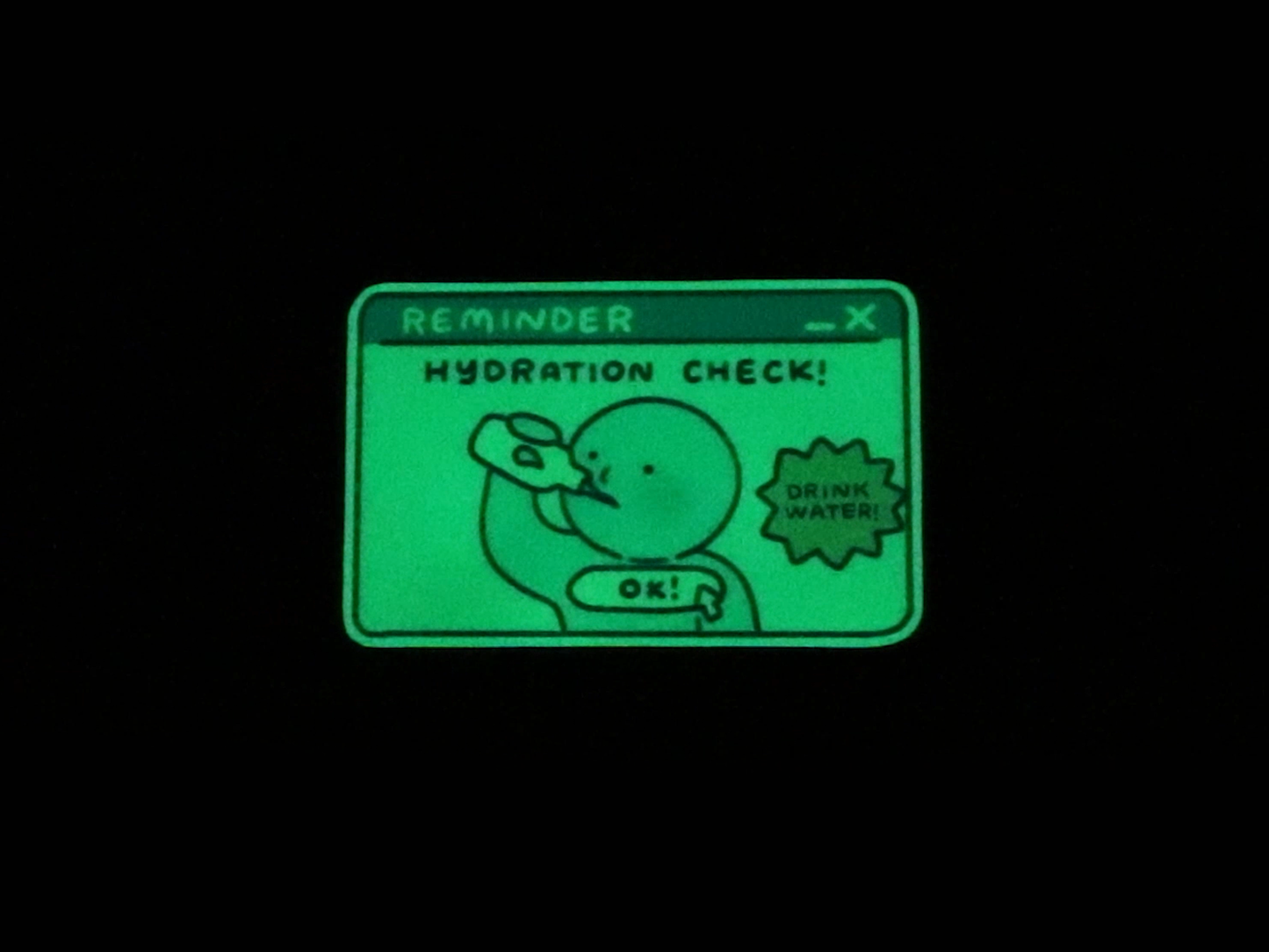 Glowing Blue Guy "Hydration Check" Sticker (Glow-in-the-dark)