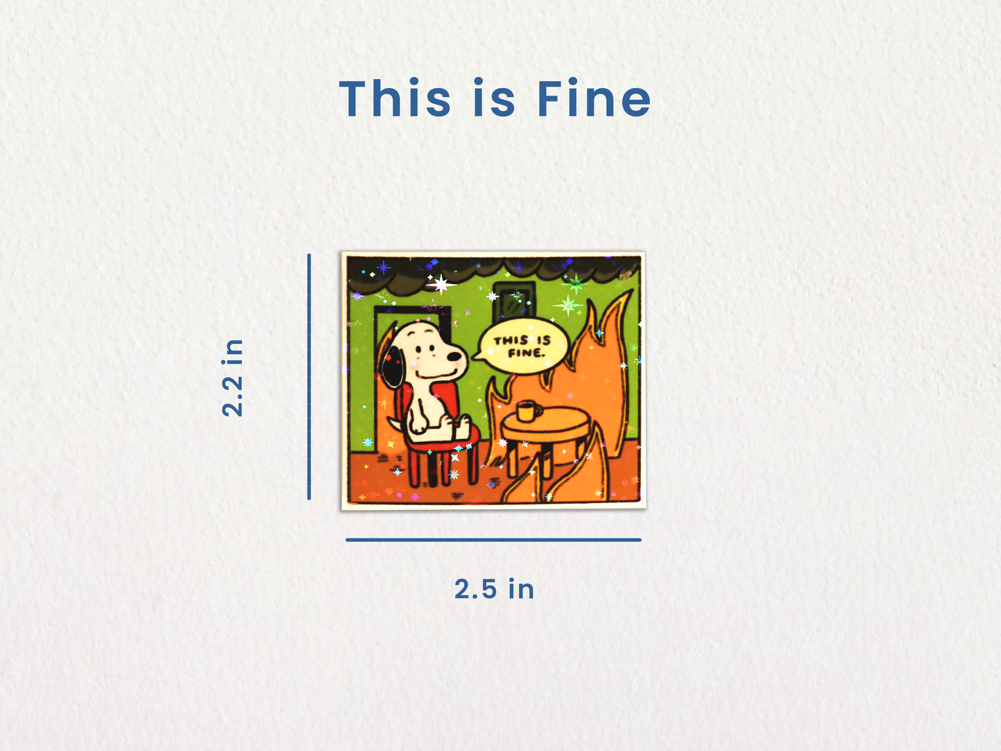Previous image but with details of the sticker's dimensions. The width is roughly 2.5 inches and the height is roughly 2.2 inches.